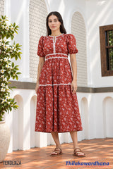 Tendenza Contrast Trim Lace Floral Dress