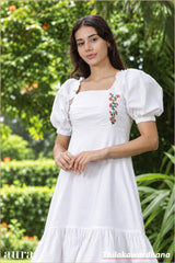 Aura Floral Embroidered Puff Sleeve Mini Dress