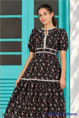 Tendenza Contrast Trim Lace Floral Dress