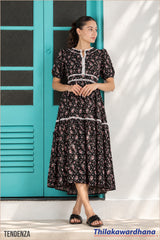 Tendenza Contrast Trim Lace Floral Dress