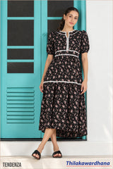 Tendenza Contrast Trim Lace Floral Dress