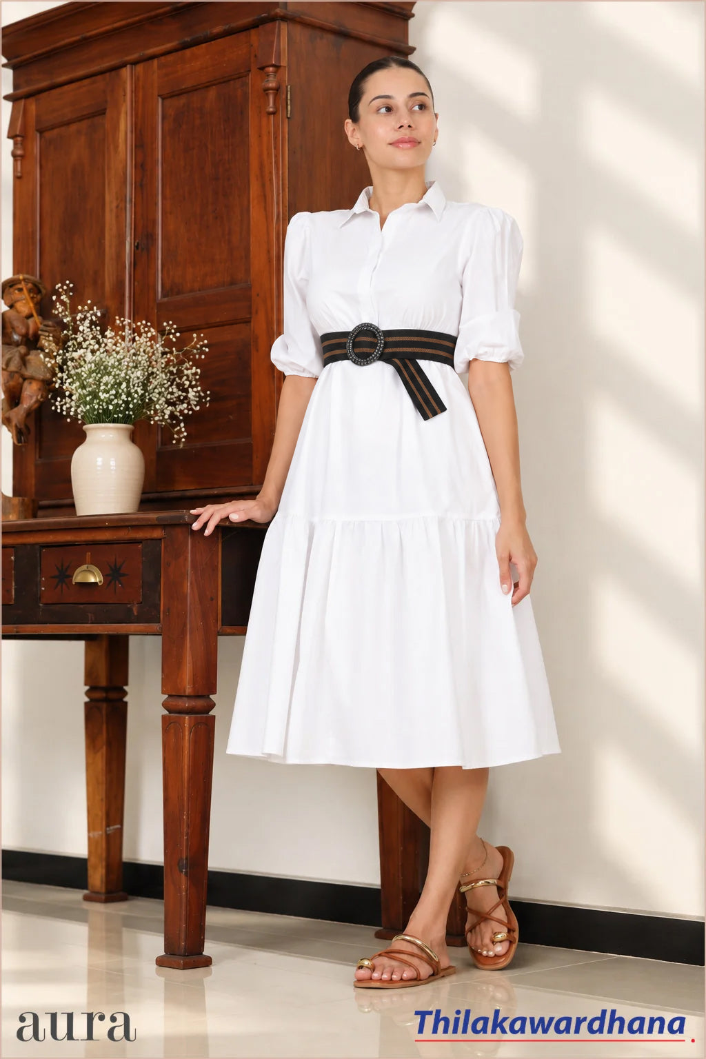 Aura Belted Midi Shirt Dress
