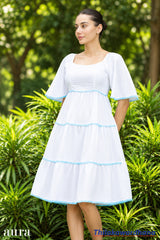 Aura Puff Sleeve Tiered Midi Dress