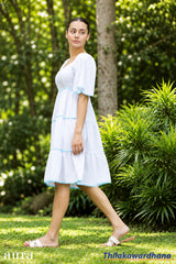 Aura Puff Sleeve Tiered Midi Dress