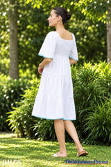 Aura Puff Sleeve Tiered Midi Dress
