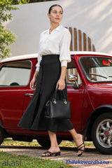 Akasi High Waist Front Slit Midi Skirt