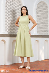 Aura Waist Pleated Midi Dress