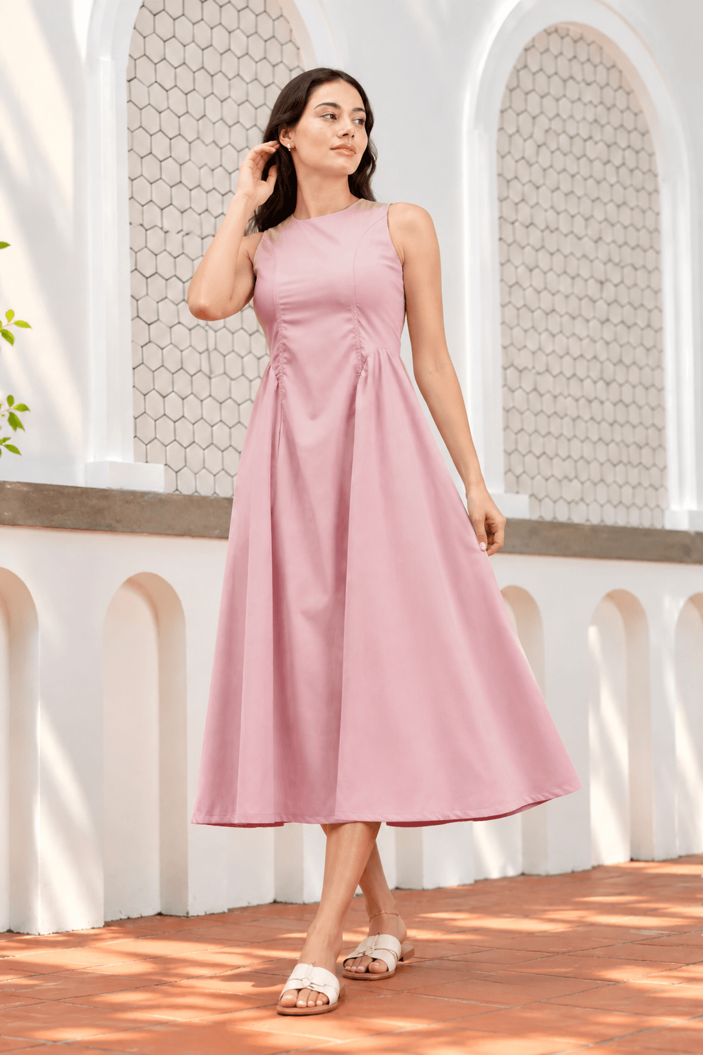 Aura Waist Pleated Midi Dress