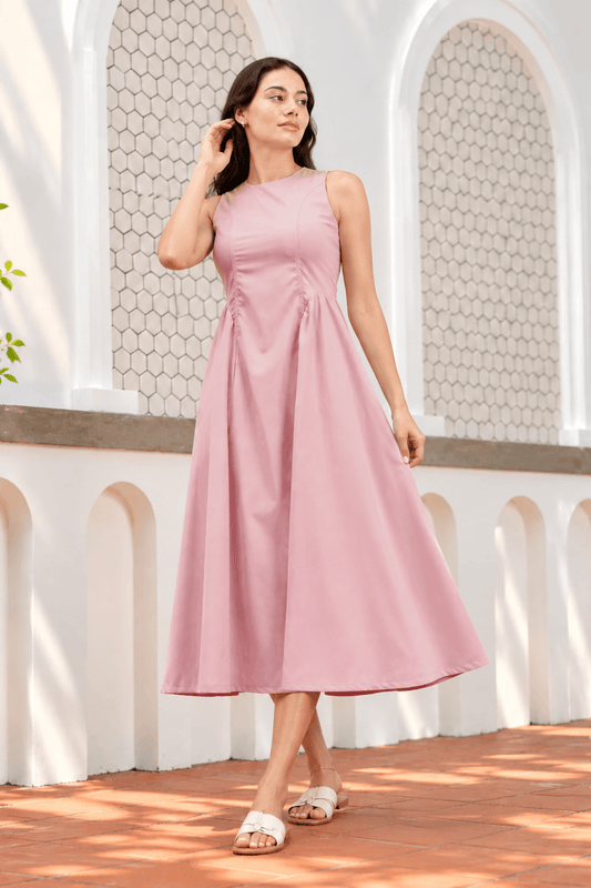 Aura Waist Pleated Midi Dress