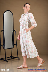Aura Button Front Self Tie Waist Belted Dress