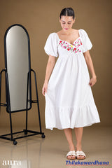 Aura Floral Embroidered Puff Sleeve Mini Dress