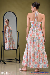 Aura Halter Smocked Tiered Maxi Dress