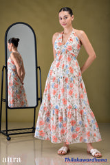 Aura Halter Smocked Tiered Maxi Dress