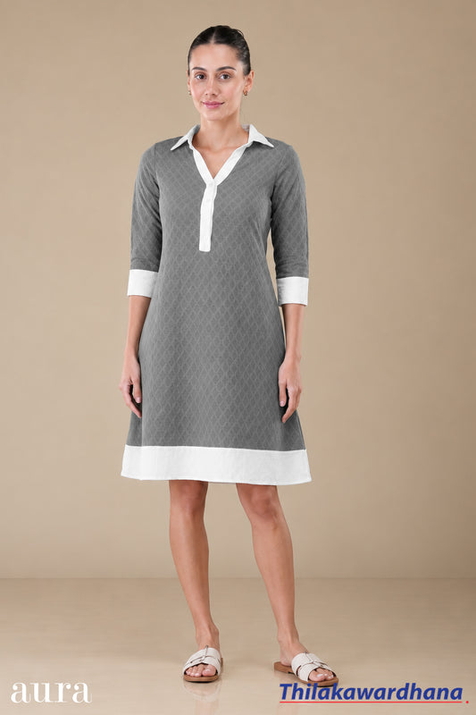 Aura Textured Contrast Detailed Dress