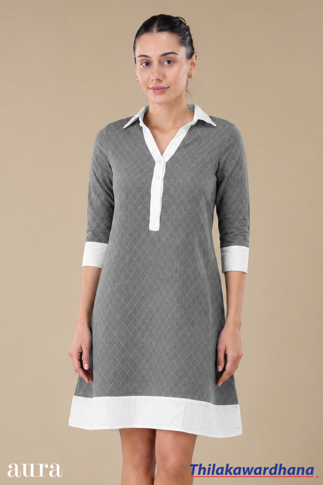 Aura Textured Contrast Detailed Dress