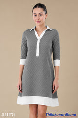 Aura Textured Contrast Detailed Dress