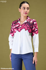 Engage Floral Print Collared Long Sleeve Shirt
