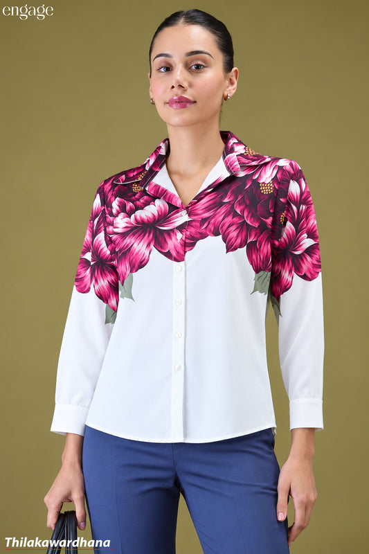 Engage Floral Print Collared Long Sleeve Shirt