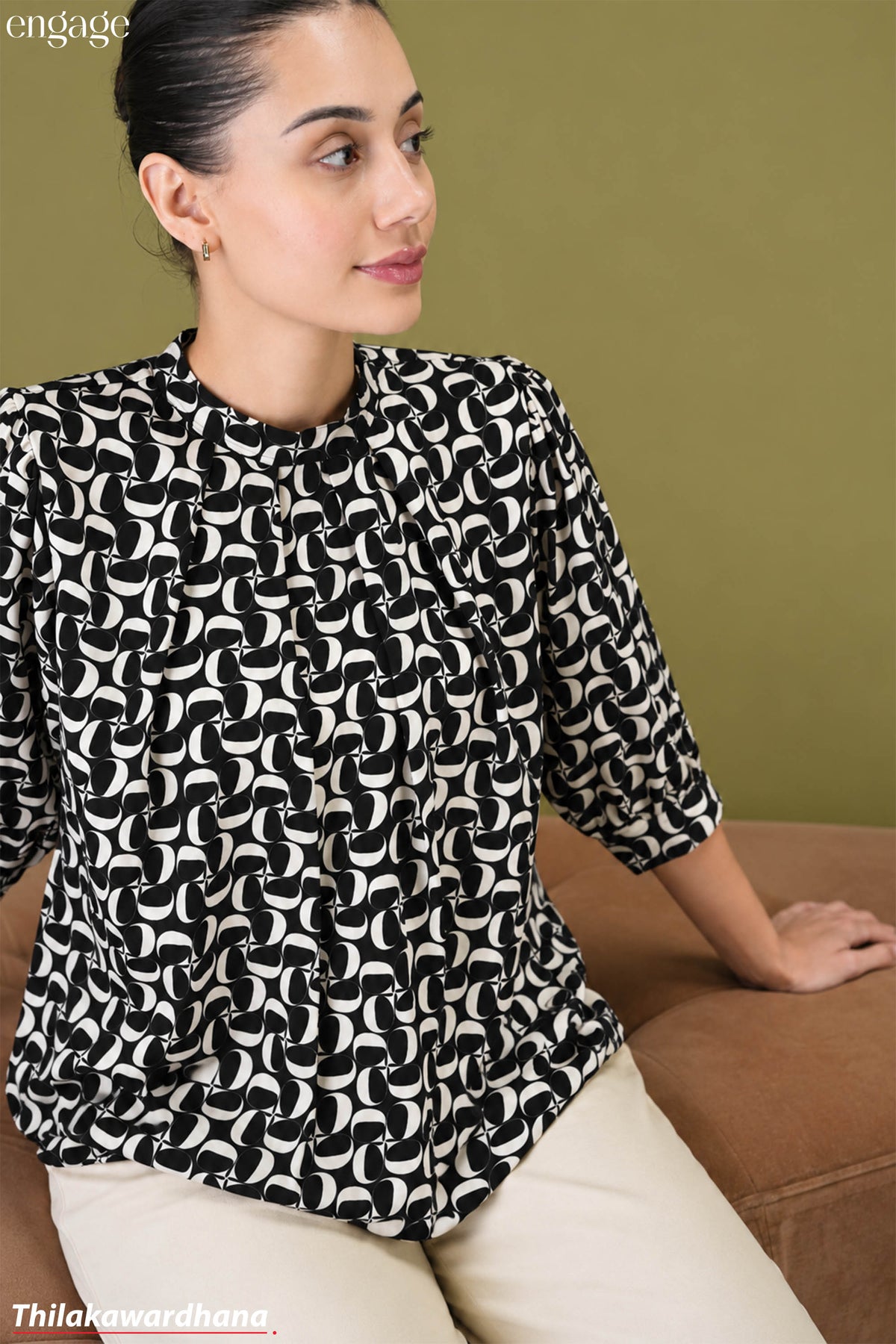 Engage Abstract Print High Neck Top