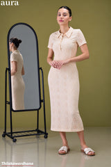 Aura Textured Knit Collared Midi Dress
