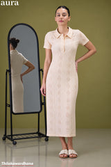 Aura Textured Knit Collared Midi Dress