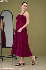Aura Spaghetti Strap Ruffle Front Tiered Maxi Dress