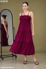Aura Spaghetti Strap Ruffle Front Tiered Maxi Dress