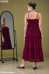 Aura Spaghetti Strap Ruffle Front Tiered Maxi Dress