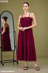 Aura Spaghetti Strap Ruffle Front Tiered Maxi Dress