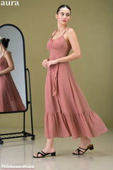 Aura Gathered Bust Ruffle Hem Maxi Dress