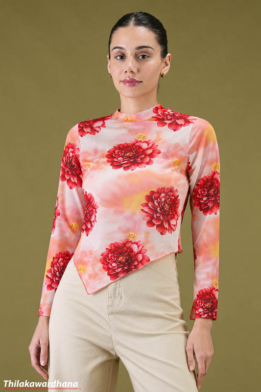 Bella Floral Print Asymmetric Hem Top