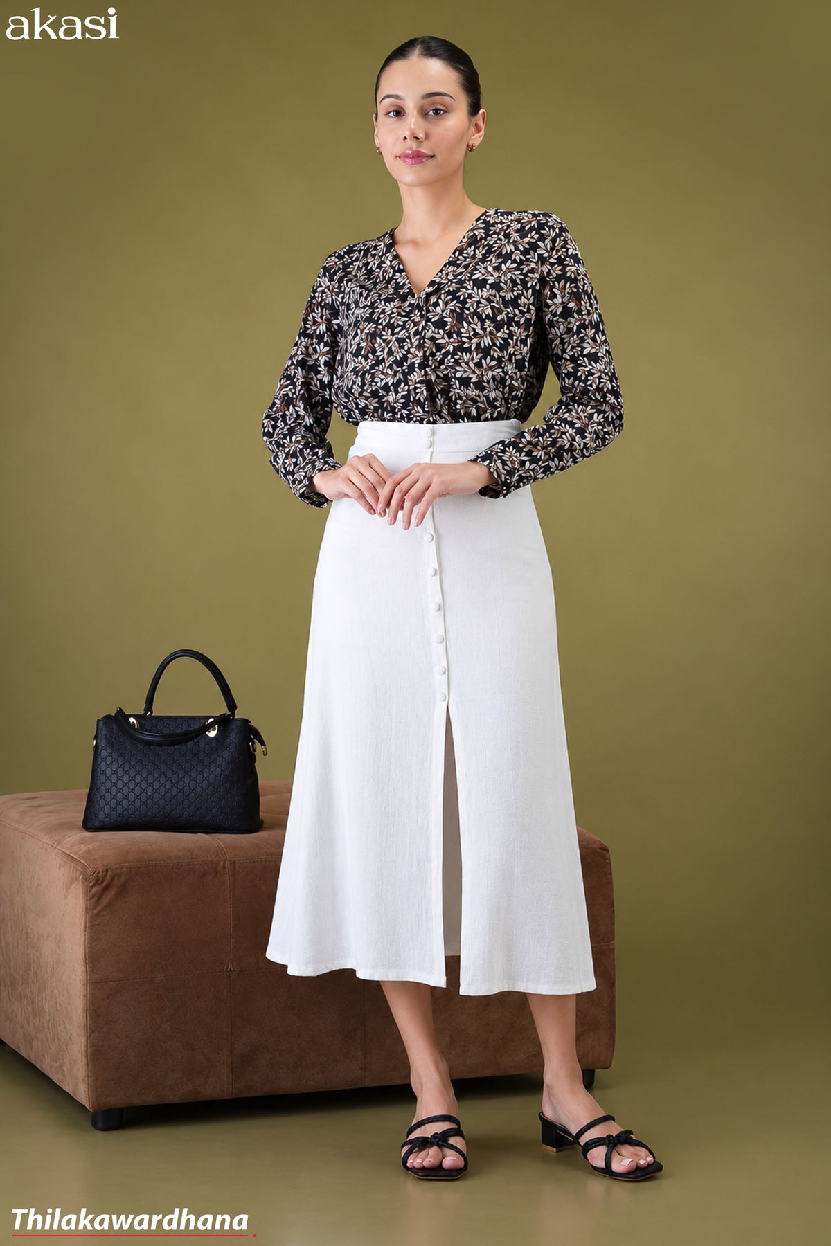 Akasi High Waist Front Slit Midi Skirt