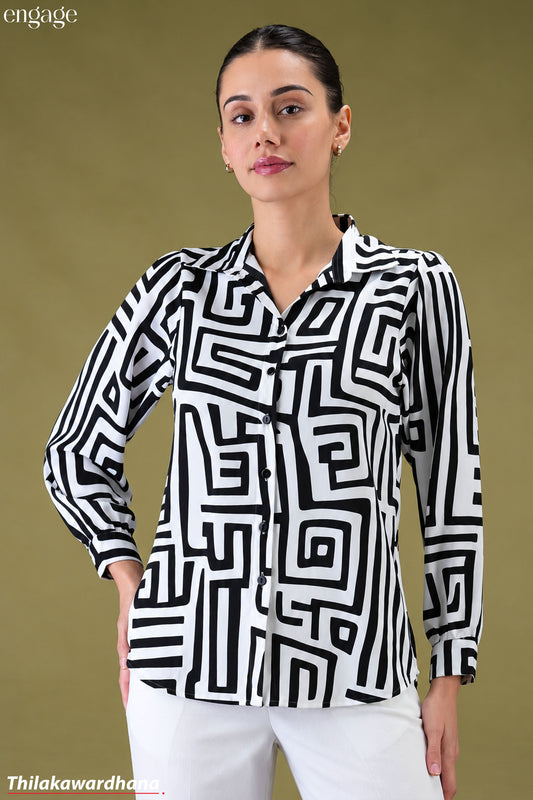 Engage Geometric Print Long Sleeve Top