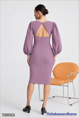 Tendenza Balloon Sleeve Slit Hem Midi Dress