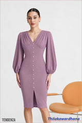 Tendenza Balloon Sleeve Slit Hem Midi Dress