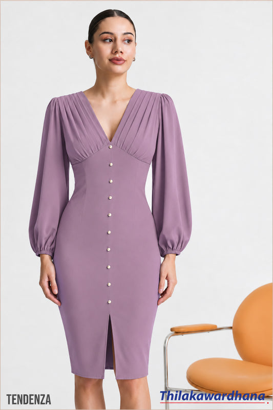 Tendenza Balloon Sleeve Slit Hem Midi Dress