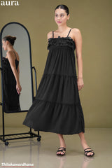 Aura Spaghetti Strap Ruffle Front Tiered Maxi Dress