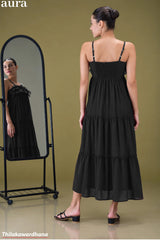 Aura Spaghetti Strap Ruffle Front Tiered Maxi Dress