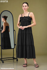 Aura Spaghetti Strap Ruffle Front Tiered Maxi Dress