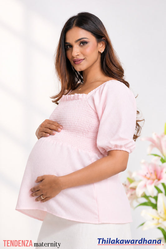 Tendenza Puff Sleeve Smocked Maternity Top