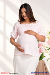 Tendenza Puff Sleeve Smocked Maternity Top