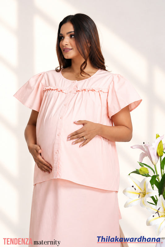 Tendenza Maternity Bed Jacket With Lungi - Light Pink