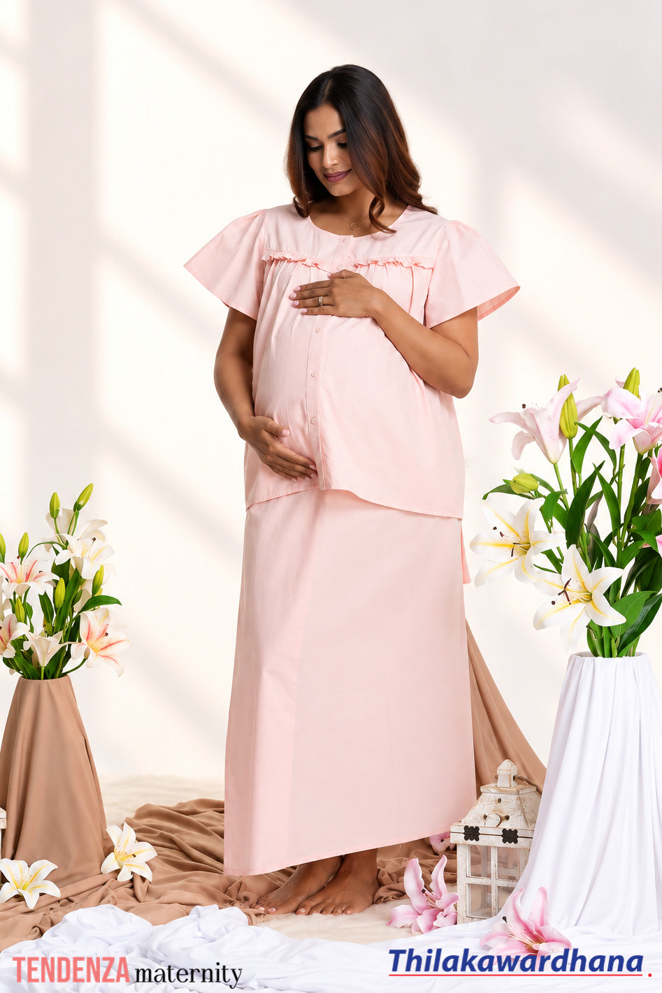 Tendenza Maternity Bed Jacket With Lungi - Light Pink