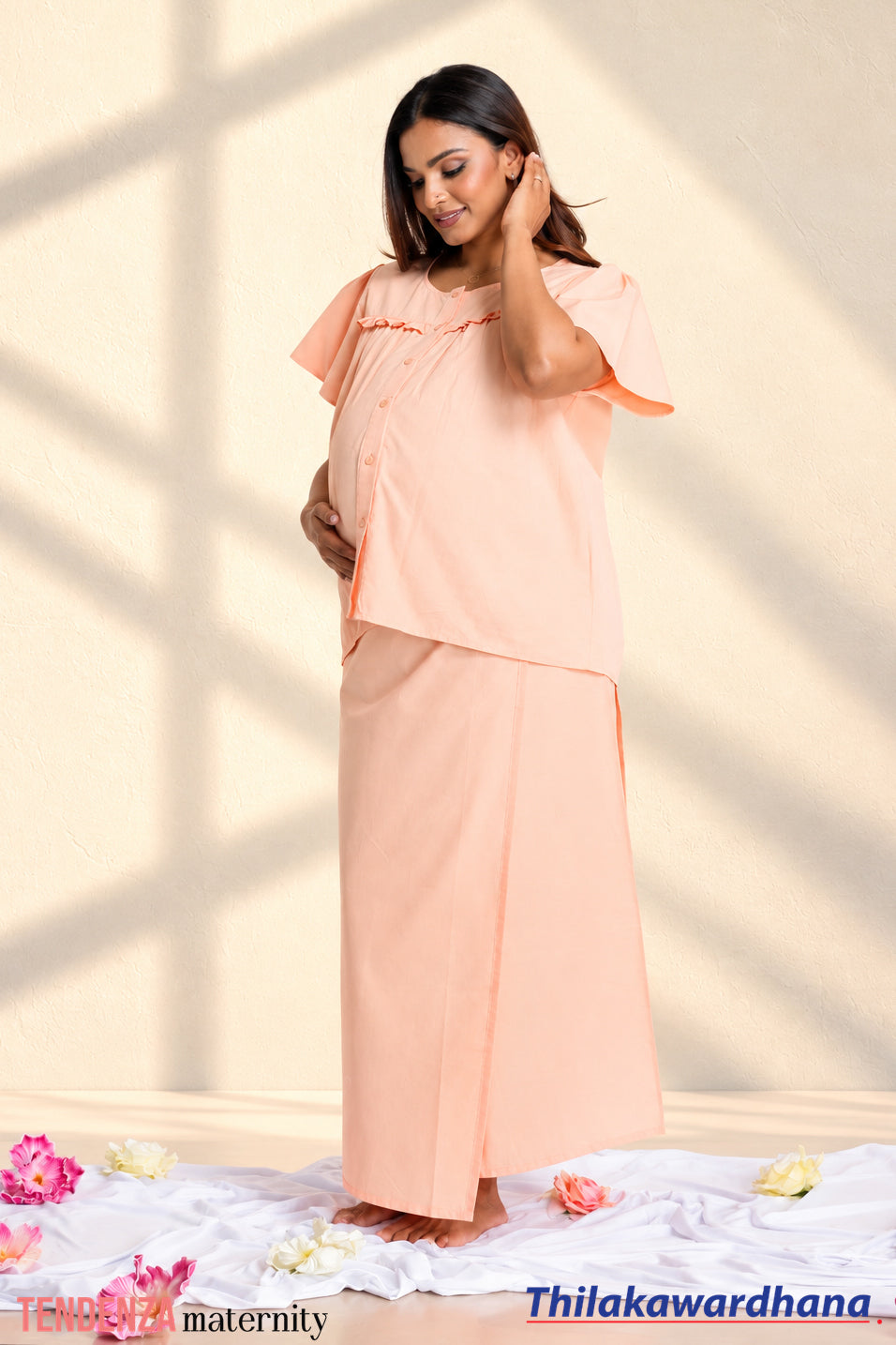 Tendenza Maternity Bed Jacket With Lungi - Peach