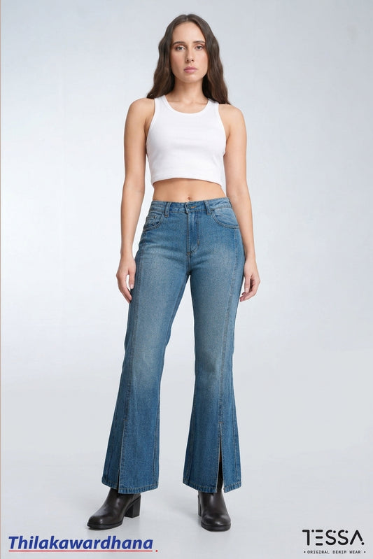 TESSA Indigo Split Hem Flare Jean