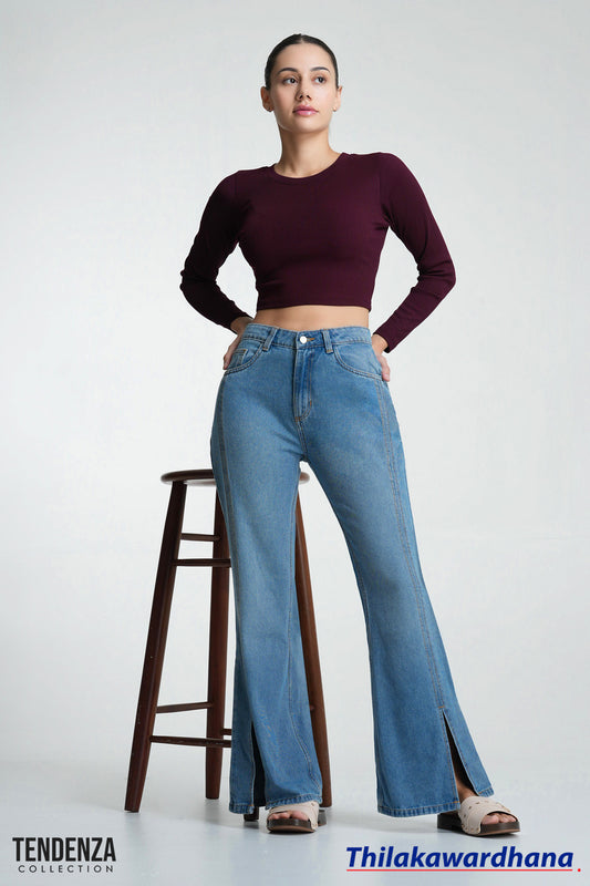 TESSA Indigo Split Hem Flare Jean
