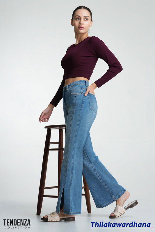 TESSA Indigo Split Hem Flare Jean