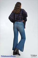 TESSA Indigo Split Hem Flare Jean
