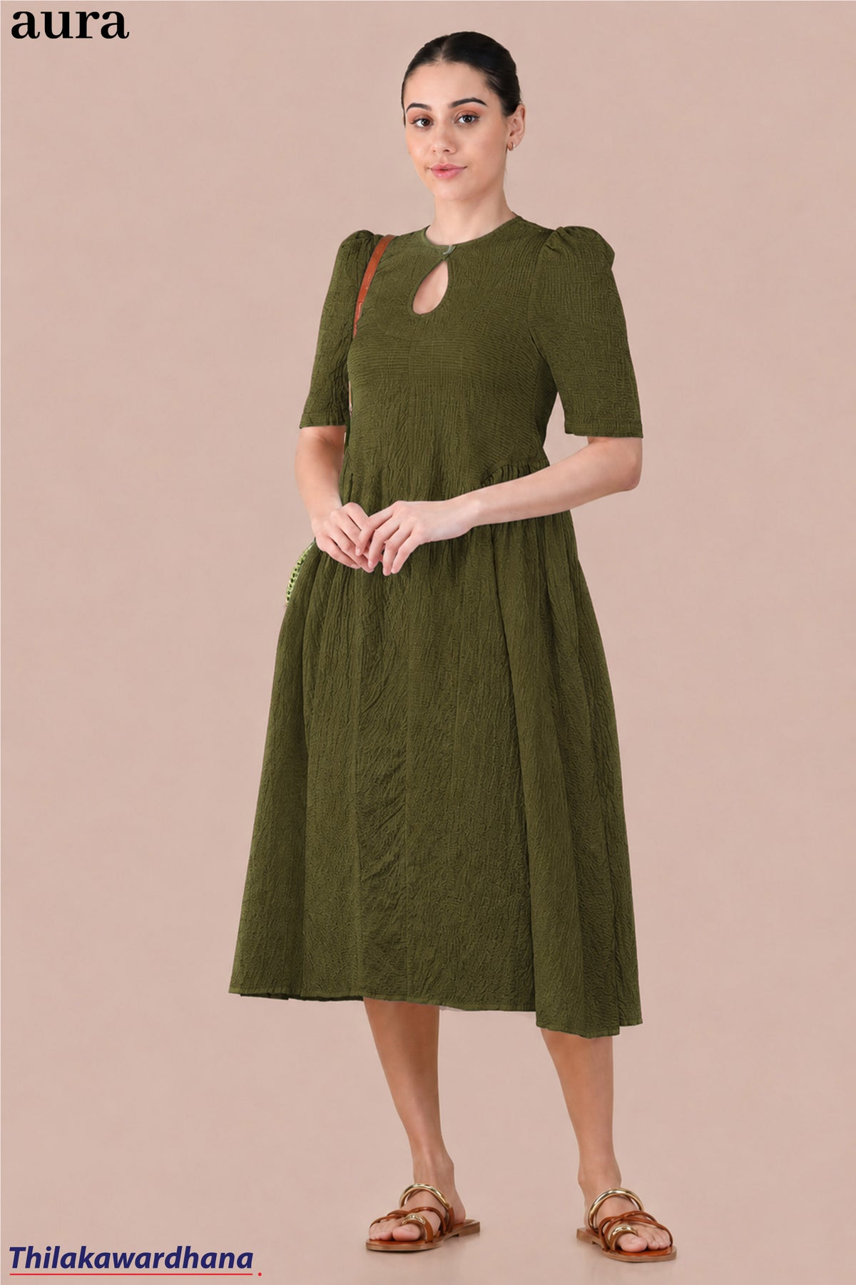 Aura Vintage Olive Green Dress