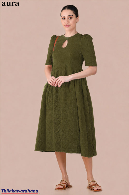 Aura Vintage Olive Green Dress